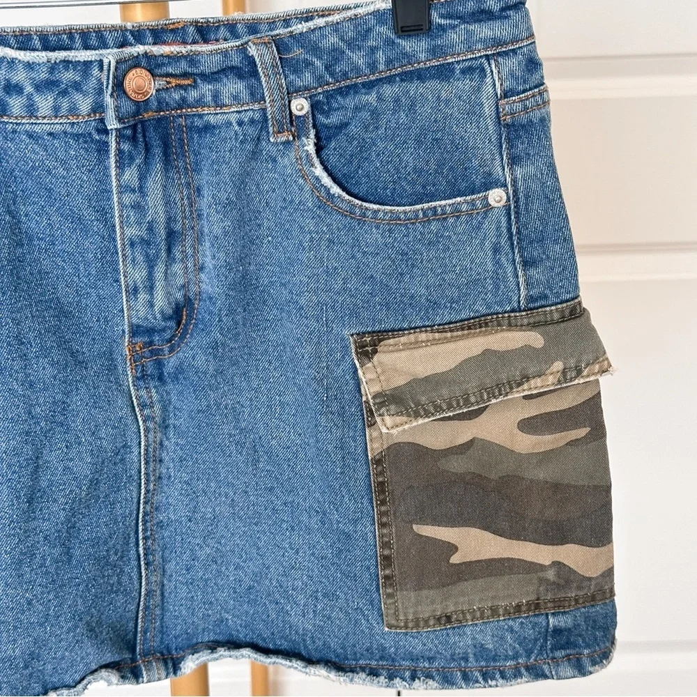 Signature Blue Denim Mini Skirt with Camouflage Pockets - Picture 3 of 4